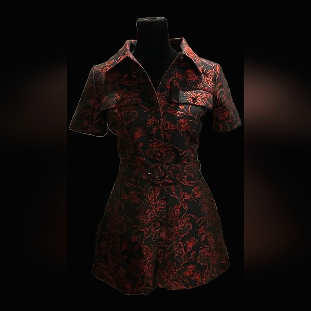 Amanda Uprichard - Revolve - NEW Black & Red Jacquard Romper Sz Large -Ret$260! - Picture 5 of 16